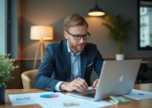 Индивидуальный предприниматель в России изучает документы по социальному контракту и субсидиям для бизнеса