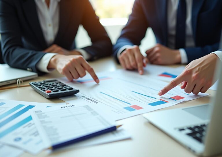 ИП показывает куратору фонда распечатанную смету и сравнительную таблицу для согласования изменений в смете гранта в офисе